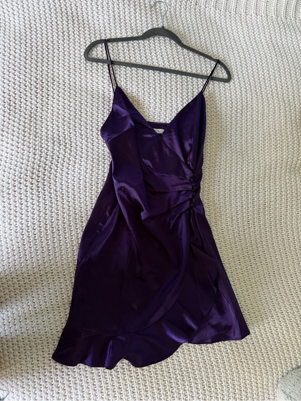 Lush Purple Satin Slip Dress with Side Draping